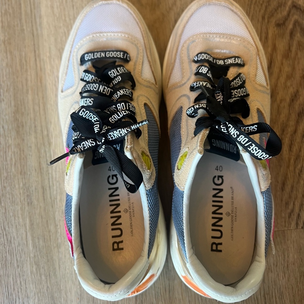 Golden Goose Beige Blue Pink Star Sneakers - Picture 5 of 16